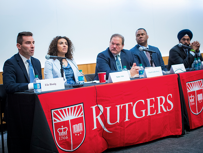 Panelists Elie Honig, Sahar Aziz, Paul Goldenberg, Ryan Haygood, and Attorney General Gurbir Grewal